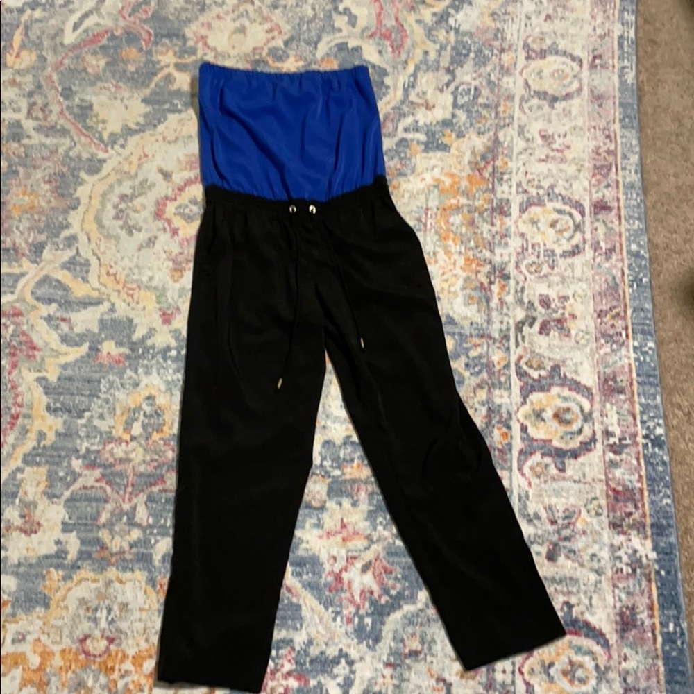 Two color cinched jumpsuit & adjustable strings